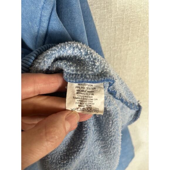 VTG Fuzzy Stonewash Native Bird 1/4 Zip High Neck Sweatshirt Mens XL Blue READ - Picture 7 of 11